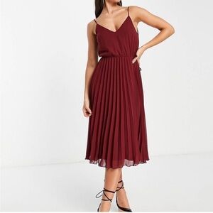 ASOS burgundy pleated dress